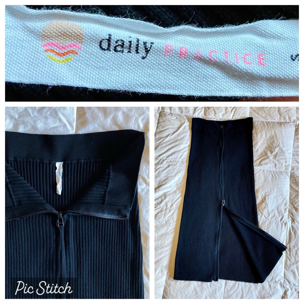 Daily Practice Anthropologie Double-Zip Rib Knit Midi Skirt Womens Small Black